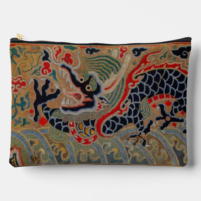 Antique Chinese Dragon Silk Embroidery Pattern Accessory Pouch (Front)