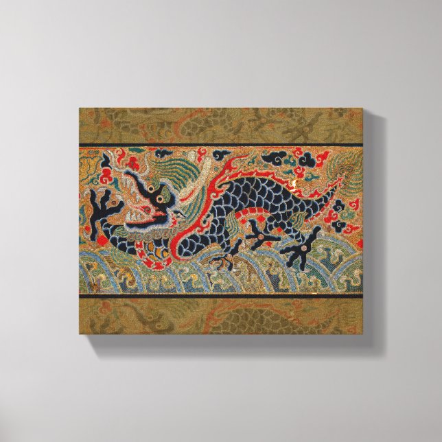Antique Chinese Dragon Silk Embroidery Pattern Canvas Print (Front)