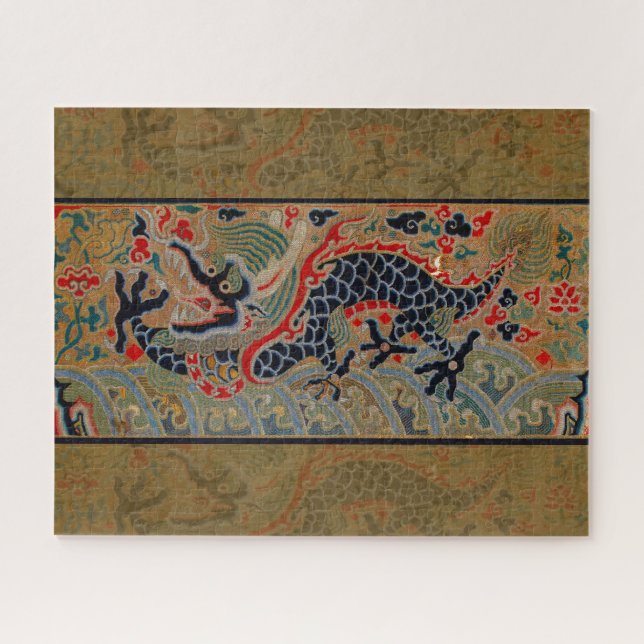 Antique Chinese Dragon Silk Embroidery Pattern Jigsaw Puzzle (Horizontal)