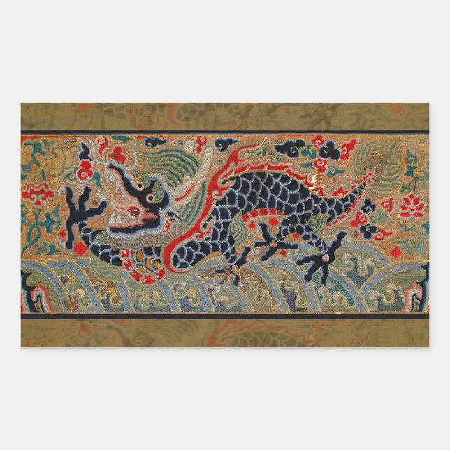 Antique Chinese Dragon Silk Embroidery Pattern Sticker (Front)
