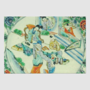 Antique Chinese Green Chinoiserie Floral Decoupage Tissue Paper