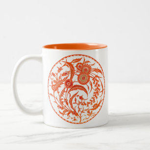 Antique Chinese Jacobean Floral - Mandarin Orange Two-Tone Coffee Mug
