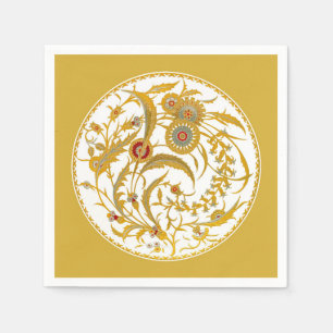 Antique Chinese Jacobean Floral - Mustard Gold Napkin