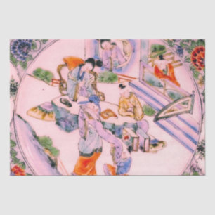 Antique Chinese Pink Chinoiserie Floral Decoupage Tissue Paper