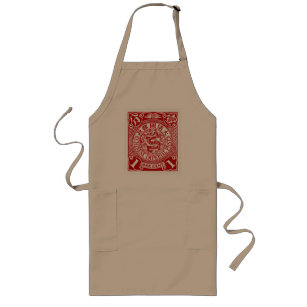Antique Chinese Postage Stamp in Red T-Shirt Long Apron