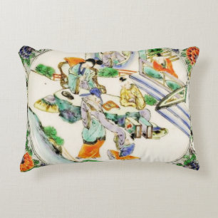 Antique Chinese Vintage White Chinoiserie Floral Accent Pillow