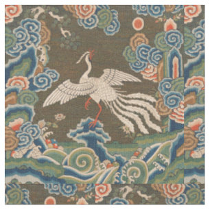Antique Chinese White Bird Silk Embroidery Print Fabric