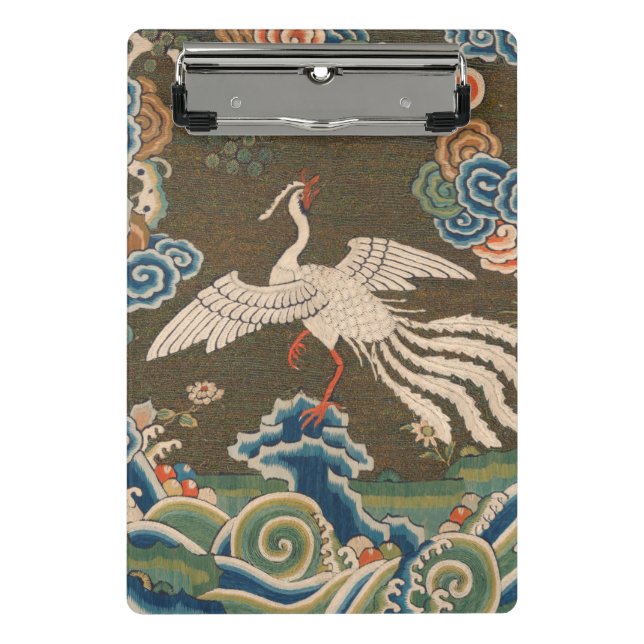 Antique Chinese White Bird Silk Embroidery Print Mini Clipboard (Front)