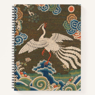 Antique Chinese White Bird Silk Embroidery Print Notebook