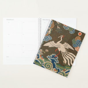 Antique Chinese White Bird Silk Embroidery Print Planner