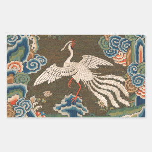 Antique Chinese White Bird Silk Embroidery Print Sticker
