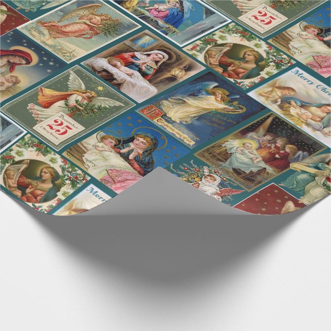 Antique Christmas Cards Baby Jesus Angels Nativity Wrapping Paper (Corner)