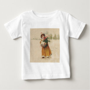 Antique Christmas Girl Winter Child Baby T-Shirt