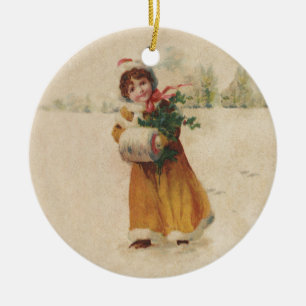 Antique Christmas Girl Winter Child Ceramic Ornament