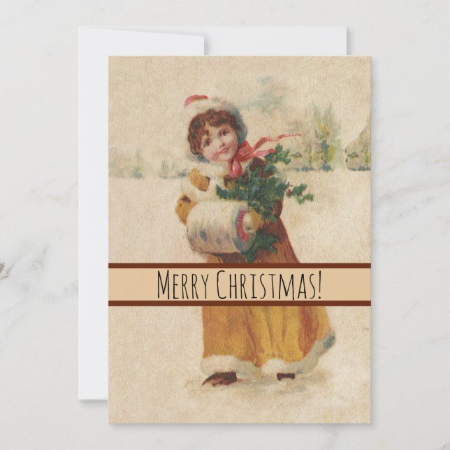 Antique Christmas Girl Winter Child Holiday Card (Front)