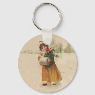 Antique Christmas Girl Winter Child Keychain