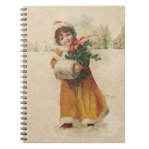 Antique Christmas Girl Winter Child Notebook