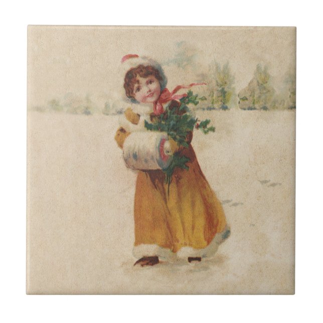 Antique Christmas Girl Winter Child Tile (Front)