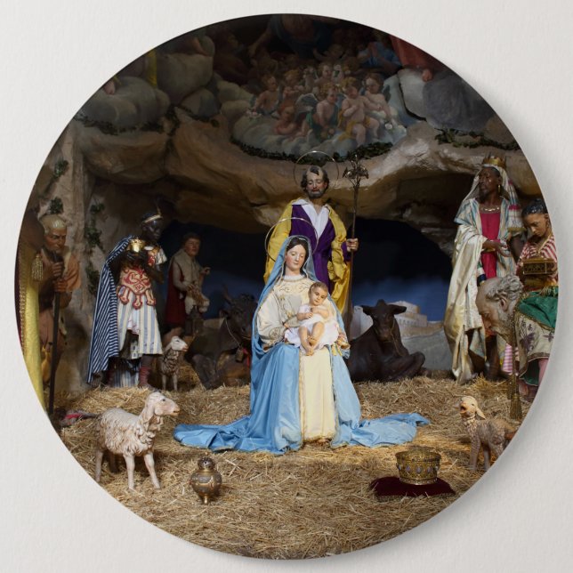 Antique Christmas Nativity Scene 6 Inch Round Button (Front)
