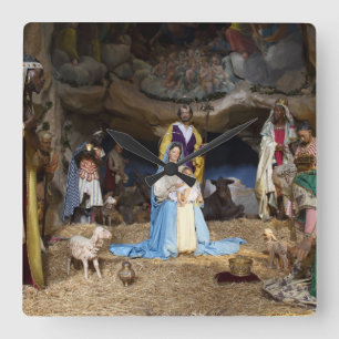 Antique Christmas Nativity Scene Square Wall Clock