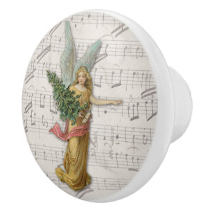Antique Christmas Tree Angel Victorian Paper Scrap Ceramic Knob