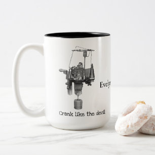Antique Circular Sock Knitting Machine drawing Two Two-Tone Coffee Mug