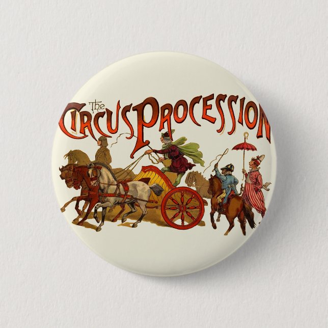 Antique Circus Parade Clowns Horses 2 Inch Round Button (Front)