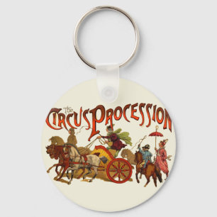 Antique Circus Parade Clowns Horses Keychain