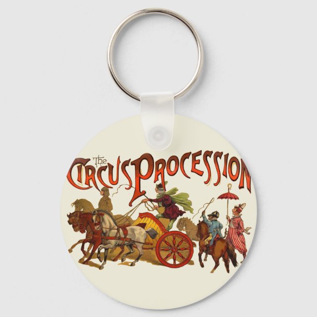Antique Circus Parade Clowns Horses Keychain (Front)