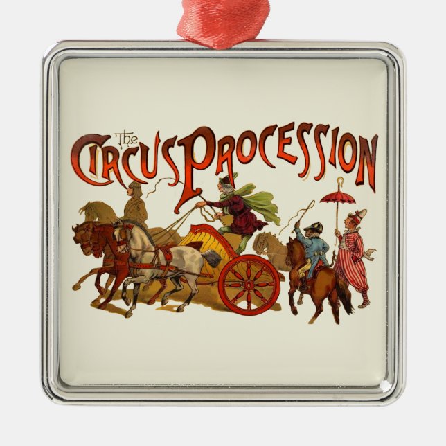 Antique Circus Parade Clowns Horses Metal Ornament (Front)