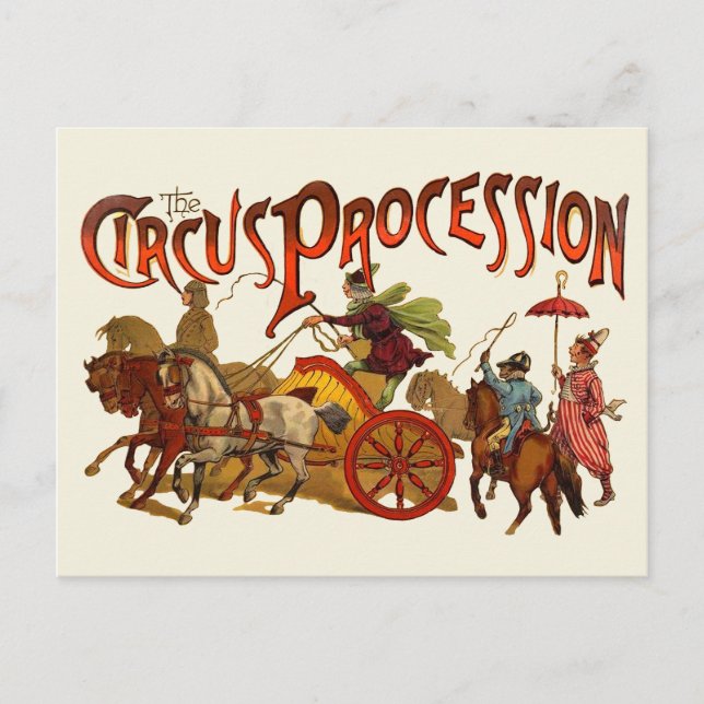 Antique Circus Parade Clowns Horses Postcard (Front)