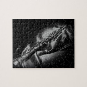 Antique clarinet still life, B&W Jigsaw Puzzle