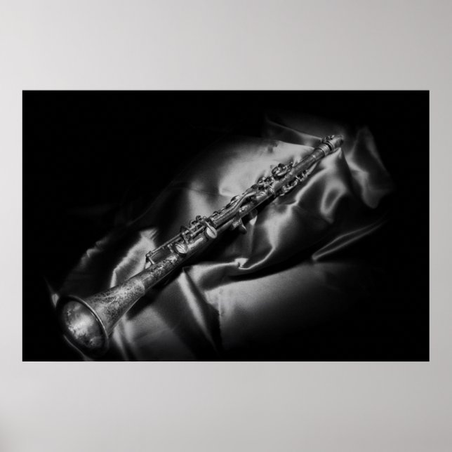 Antique clarinet still life, B&W Poster (Front)