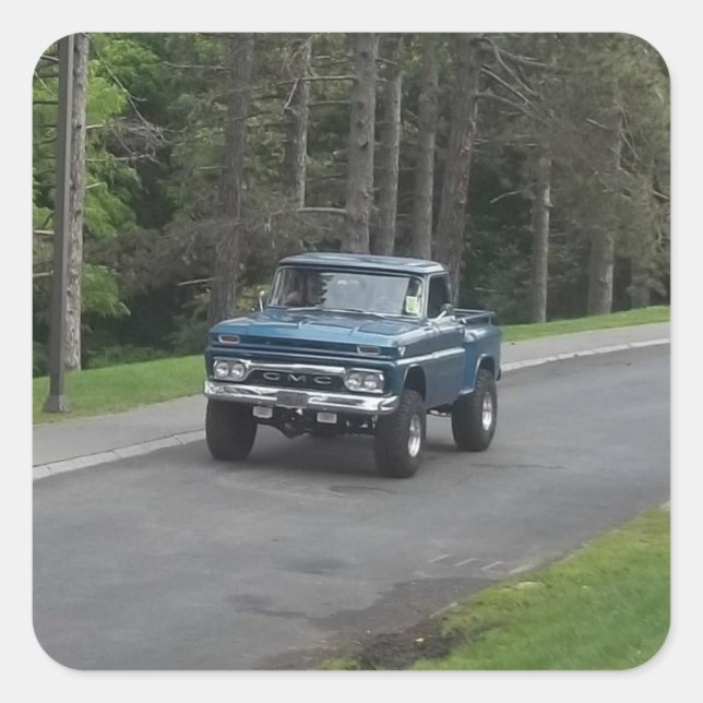 Antique classic Blue GMC Pickup Truck Square Sticker (Front)
