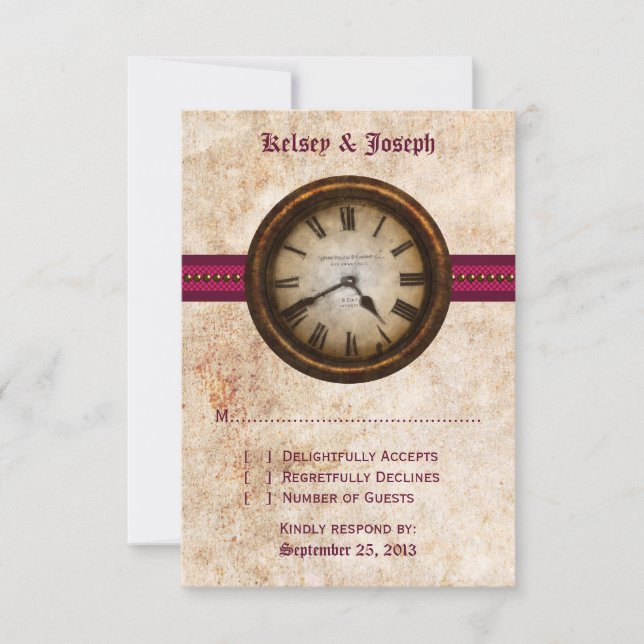 Antique Clock Response Card, Fuchsia (Front)