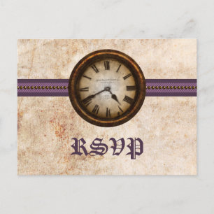 Antique Clock RSVP Postcard, Purple Invitation Postcard