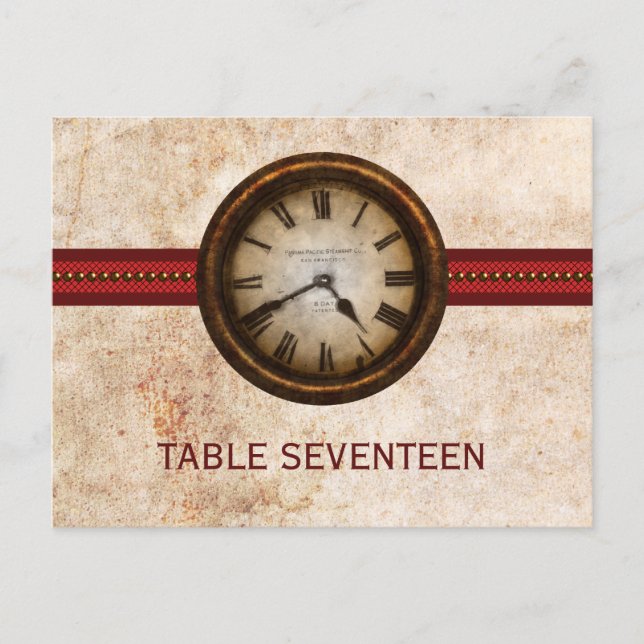 Antique Clock Table Number Postcard, Red Postcard (Front)
