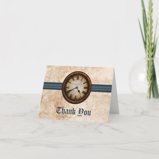 Antique Clock Thank You Card, Blue Card (Front)