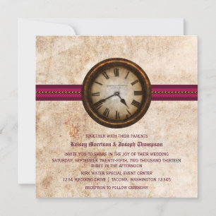 Antique Clock Wedding Invitation, Fuchsia Invitation