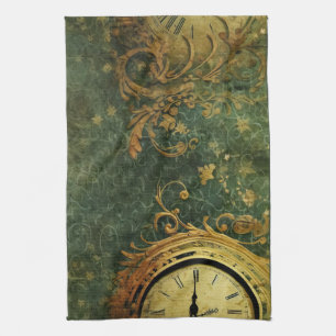 Antique Clockwork Emerald Green Steampunk Kitchen Towel