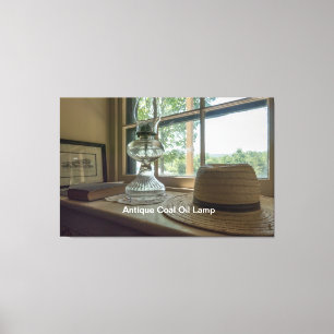 Antique Coal Oil Lamp and Straw Hat Canvas Print