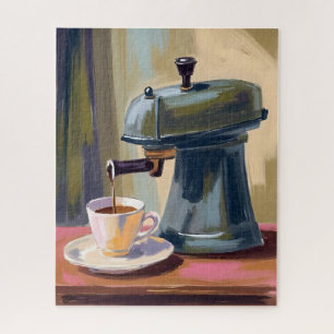 Antique Coffee Machine Latte Watercolor Jigsaw Puzzle