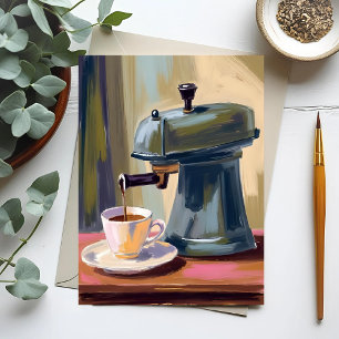 Antique Coffee Machine Latte Watercolor Postcard