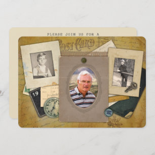 Antique Collage   Masculine 3 Photo Custom Year Invitation