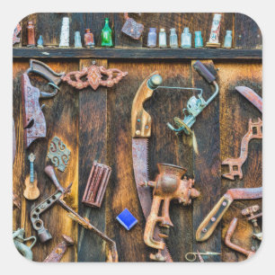 Antique collection on wall square sticker