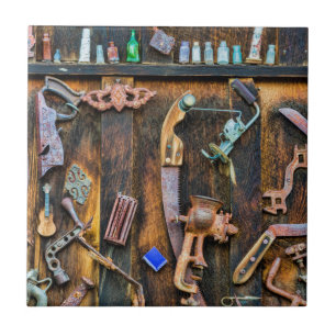 Antique collection on wall tile