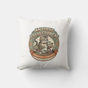 Antique Collector Cat Antique Collector Cat Vintag Throw Pillow