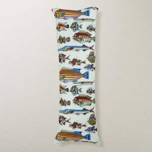 Antique Colorful Exotic Fish Natural History Print Body Pillow