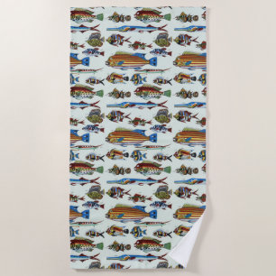 Antique Colourful Exotic Fish Natural History Prin Beach Towel