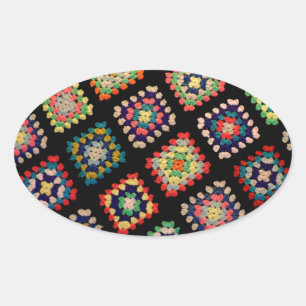 Antique Colourful Granny Squares Classic Pattern Oval Sticker